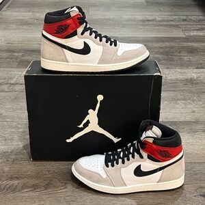 Jordan 1 Retro High Light Smoke Grey Red Basketball Shoes - Men's Size 10.5